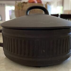 Dansk Flamestone lidded brown sugar bowl or small casserole 1958 Matte Brown